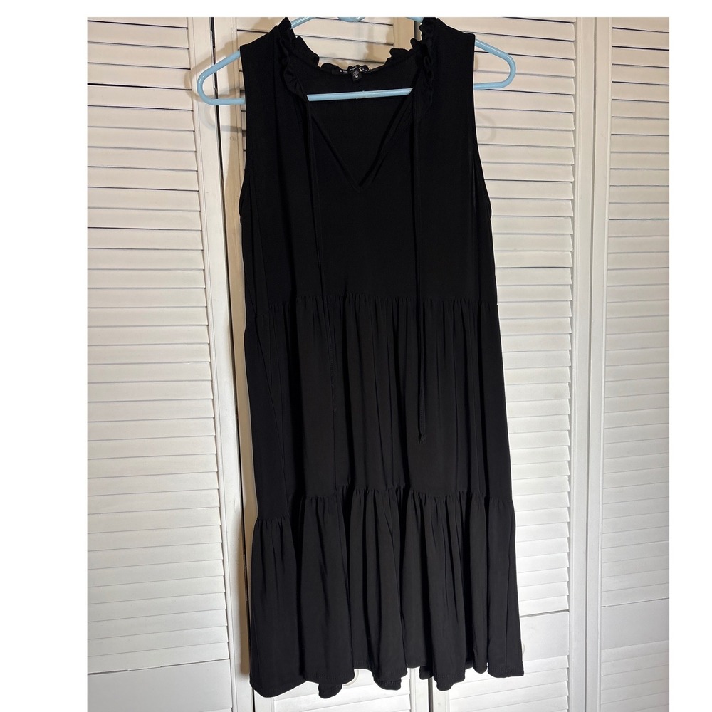 Nik and Nash Womens Black Tiered Ruffle Neck Sleeveless Babydoll Mini Dress M